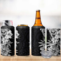 Hawaii Tropical Leaves and Flowers 4 in 1 Can Cooler Tumbler Tribal Polynesian Pattern Black White Style