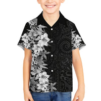 Hawaii Tropical Leaves and Flowers Family Matching Off Shoulder Maxi Dress and Hawaiian Shirt Tribal Polynesian Pattern Black White Style LT03 Son's Shirt Black - Polynesian Pride