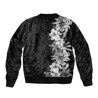Hawaii Tropical Leaves and Flowers Sleeve Zip Bomber Jacket Tribal Polynesian Pattern Black White Style LT03 - Polynesian Pride