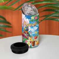 Hawaii Cocktails 4 in 1 Can Cooler Tumbler Parrot with Cute Beach Landscape and Tropical Plants