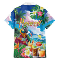 Hawaii Cocktails Family Matching Off Shoulder Maxi Dress and Hawaiian Shirt Parrot with Cute Beach Landscape and Tropical Plants LT03 - Polynesian Pride