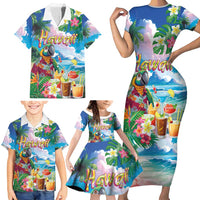 Hawaii Cocktails Family Matching Short Sleeve Bodycon Dress and Hawaiian Shirt Parrot with Cute Beach Landscape and Tropical Plants LT03 - Polynesian Pride