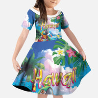 Hawaii Cocktails Family Matching Tank Maxi Dress and Hawaiian Shirt Parrot with Cute Beach Landscape and Tropical Plants LT03 Daughter's Dress Pastel - Polynesian Pride