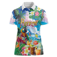 Hawaii Cocktails Women Polo Shirt Parrot with Cute Beach Landscape and Tropical Plants LT03 Female Pastel - Polynesian Pride