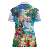 Hawaii Cocktails Women Polo Shirt Parrot with Cute Beach Landscape and Tropical Plants LT03 - Polynesian Pride