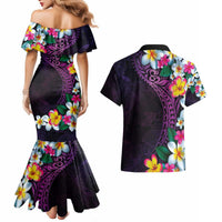 Hawaiian Plumeria-Polynesian Art Tattoo Mauve Color Couples Matching Mermaid Dress and Hawaiian Shirt LT03 - Polynesian Pride