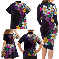 Hawaiian Plumeria-Polynesian Art Tattoo Mauve Color Family Matching Long Sleeve Bodycon Dress and Hawaiian Shirt LT03 - Polynesian Pride
