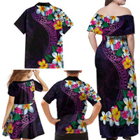 Hawaiian Plumeria-Polynesian Art Tattoo Mauve Color Family Matching Off Shoulder Maxi Dress and Hawaiian Shirt LT03 - Polynesian Pride