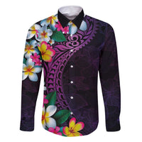 Hawaiian Plumeria-Polynesian Art Tattoo Mauve Color Family Matching Summer Maxi Dress and Hawaiian Shirt LT03 Dad's Shirt - Long Sleeve Purple - Polynesian Pride