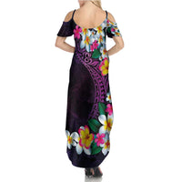 Hawaiian Plumeria-Polynesian Art Tattoo Mauve Color Family Matching Summer Maxi Dress and Hawaiian Shirt LT03 - Polynesian Pride