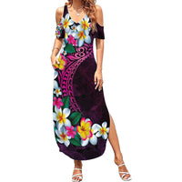 Hawaiian Plumeria-Polynesian Art Tattoo Plum Pink Color Family Matching Summer Maxi Dress and Hawaiian Shirt LT03 Mom's Dress Pink - Polynesian Pride