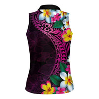 Hawaiian Plumeria-Polynesian Art Tattoo Plum Pink Color Women Sleeveless Polo Shirt