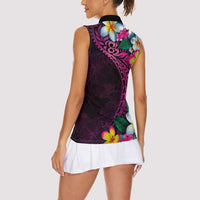 Hawaiian Plumeria-Polynesian Art Tattoo Plum Pink Color Women Sleeveless Polo Shirt