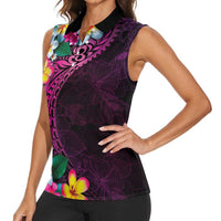 Hawaiian Plumeria-Polynesian Art Tattoo Plum Pink Color Women Sleeveless Polo Shirt