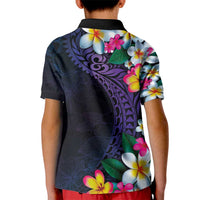 Hawaiian Plumeria-Polynesian Art Tattoo Frosted Blue Violet Color Kid Polo Shirt