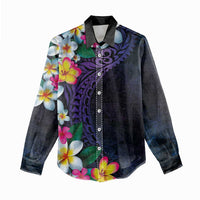 Hawaiian Plumeria-Polynesian Art Tattoo Frosted Blue Violet Color Women Casual Shirt LT03 - Polynesian Pride