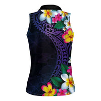 Hawaiian Plumeria-Polynesian Art Tattoo Frosted Blue Violet Color Women Sleeveless Polo Shirt LT03 - Polynesian Pride