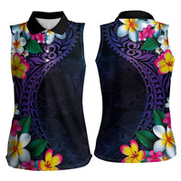 Hawaiian Plumeria-Polynesian Art Tattoo Frosted Blue Violet Color Women Sleeveless Polo Shirt LT03 - Polynesian Pride