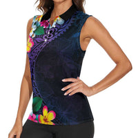 Hawaiian Plumeria-Polynesian Art Tattoo Frosted Blue Violet Color Women Sleeveless Polo Shirt LT03 - Polynesian Pride