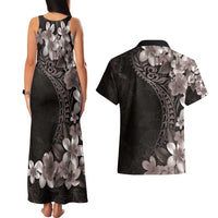 Hawaiian Plumeria-Polynesian Art Tattoo Grayscale Color Couples Matching Tank Maxi Dress and Hawaiian Shirt LT03 - Polynesian Pride