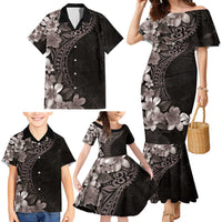 Hawaiian Plumeria-Polynesian Art Tattoo Grayscale Color Family Matching Mermaid Dress and Hawaiian Shirt LT03 - Polynesian Pride
