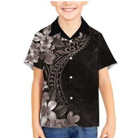 Hawaiian Plumeria-Polynesian Art Tattoo Grayscale Color Family Matching Mermaid Dress and Hawaiian Shirt LT03 Son's Shirt Gray - Polynesian Pride