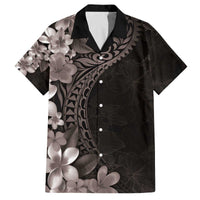 Hawaiian Plumeria-Polynesian Art Tattoo Grayscale Color Family Matching Off The Shoulder Long Sleeve Dress and Hawaiian Shirt LT03 Dad's Shirt - Short Sleeve Gray - Polynesian Pride