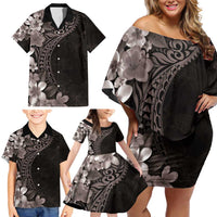 Hawaiian Plumeria-Polynesian Art Tattoo Grayscale Color Family Matching Off Shoulder Short Dress and Hawaiian Shirt LT03 - Polynesian Pride