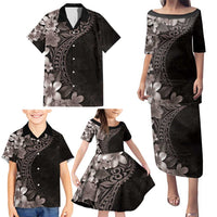 Hawaiian Plumeria-Polynesian Art Tattoo Grayscale Color Family Matching Puletasi and Hawaiian Shirt LT03 - Polynesian Pride