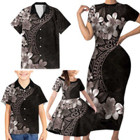 Hawaiian Plumeria-Polynesian Art Tattoo Grayscale Color Family Matching Short Sleeve Bodycon Dress and Hawaiian Shirt LT03 - Polynesian Pride