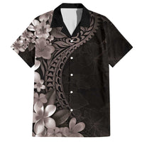 Hawaiian Plumeria-Polynesian Art Tattoo Grayscale Color Family Matching Short Sleeve Bodycon Dress and Hawaiian Shirt LT03 Dad's Shirt - Short Sleeve Gray - Polynesian Pride