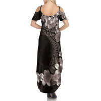 Hawaiian Plumeria-Polynesian Art Tattoo Grayscale Color Family Matching Summer Maxi Dress and Hawaiian Shirt LT03 - Polynesian Pride