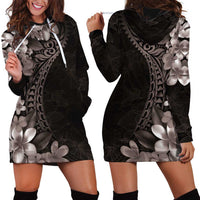 Hawaiian Plumeria-Polynesian Art Tattoo Grayscale Color Hoodie Dress