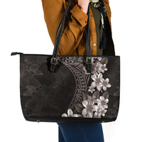 Hawaiian Plumeria-Polynesian Art Tattoo Grayscale Color Leather Tote Bag