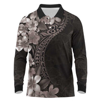 Hawaiian Plumeria-Polynesian Art Tattoo Grayscale Color Long Sleeve Polo Shirt