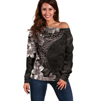 Hawaiian Plumeria-Polynesian Art Tattoo Grayscale Color Off Shoulder Sweater LT03 Women Gray - Polynesian Pride