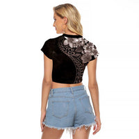 Hawaiian Plumeria-Polynesian Art Tattoo Grayscale Color Raglan Cropped T Shirt