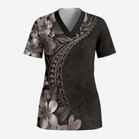 Hawaiian Plumeria-Polynesian Art Tattoo Grayscale Color Scrub Top - Polynesian Pride