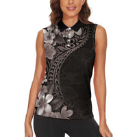 Hawaiian Plumeria-Polynesian Art Tattoo Grayscale Color Women Sleeveless Polo Shirt