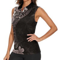 Hawaiian Plumeria-Polynesian Art Tattoo Grayscale Color Women Sleeveless Polo Shirt