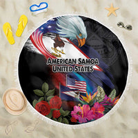 American Samoa and United States Together Beach Blanket National Flag with Eagle-Hibiscus and Rose