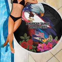 American Samoa and United States Together Beach Blanket National Flag with Eagle-Hibiscus and Rose