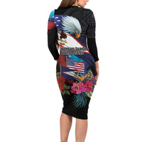 American Samoa and United States Together Family Matching Long Sleeve Bodycon Dress and Hawaiian Shirt National Flag with Eagle-Hibiscus and Rose LT03 - Polynesian Pride