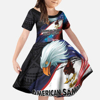 American Samoa and United States Together Family Matching Mermaid Dress and Hawaiian Shirt National Flag with Eagle-Hibiscus and Rose LT03 Daughter's Dress Black - Polynesian Pride
