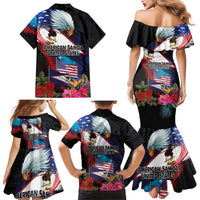 American Samoa and United States Together Family Matching Mermaid Dress and Hawaiian Shirt National Flag with Eagle-Hibiscus and Rose LT03 - Polynesian Pride