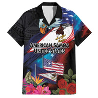 American Samoa and United States Together Family Matching Off The Shoulder Long Sleeve Dress and Hawaiian Shirt National Flag with Eagle-Hibiscus and Rose LT03 Dad's Shirt - Short Sleeve Black - Polynesian Pride