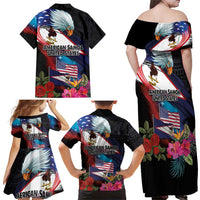 American Samoa and United States Together Family Matching Off Shoulder Maxi Dress and Hawaiian Shirt National Flag with Eagle-Hibiscus and Rose LT03 - Polynesian Pride