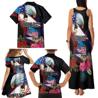 American Samoa and United States Together Family Matching Tank Maxi Dress and Hawaiian Shirt National Flag with Eagle-Hibiscus and Rose LT03 - Polynesian Pride