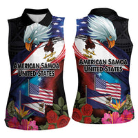 American Samoa and United States Together Women Sleeveless Polo Shirt National Flag with Eagle-Hibiscus and Rose LT03 - Polynesian Pride