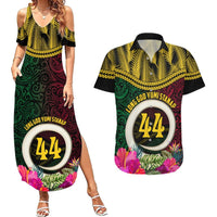 Vanuatu 44th Anniversary Independence Day Couples Matching Summer Maxi Dress and Hawaiian Shirt Boars Tusk and Namele Plant LT03 Black - Polynesian Pride